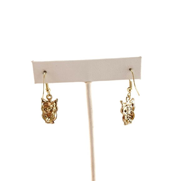 Adorable Owl Dangle Earrings With Pink & White Enamel Accents Gold-Tone Hooks Li - Picture 5 of 6